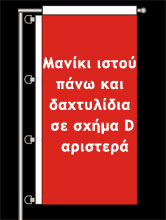 Δείγμα σημαίας με μανίκι ιστού πάνω και δαχτυλίδια σε σχήμα D αριστερά