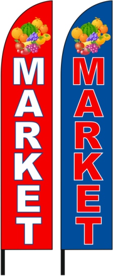 Διαφημιστικές σημαίες φτερό 70x340cm για την επιχείρηση EXPRESS MARKET ΜΟΥΖΑΚΙΤΗΣ