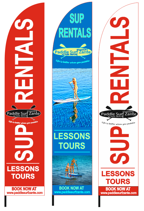 Διαφημιστικές σημαίες παραλίας 70x340cm για την επιχείρηση PADDLE SURF ZANTE